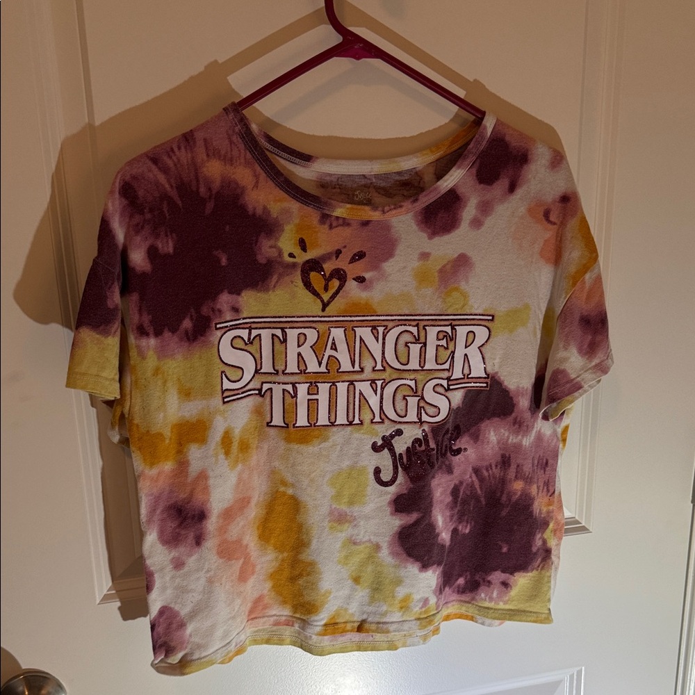 Justice Purple and Yellow Tie-Dye Stranger Things Tee